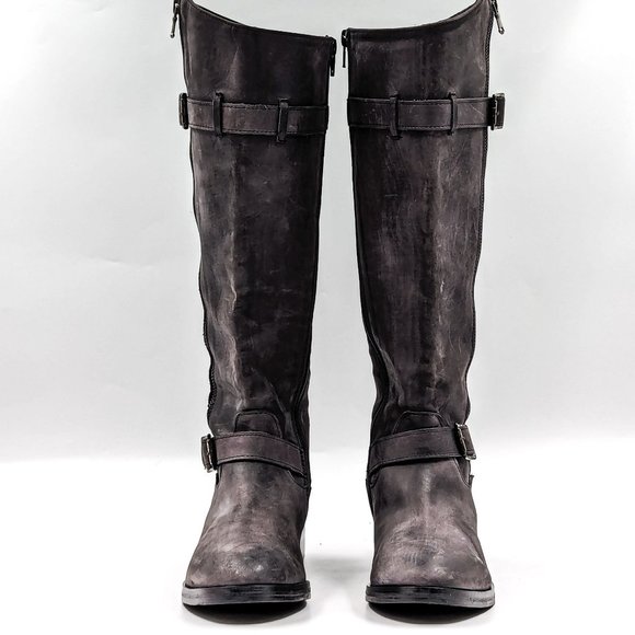 Charles David Italy Women Distress Grey Leather Buckle Riding Tall Boots sz 6.5 - Picture 2 of 11